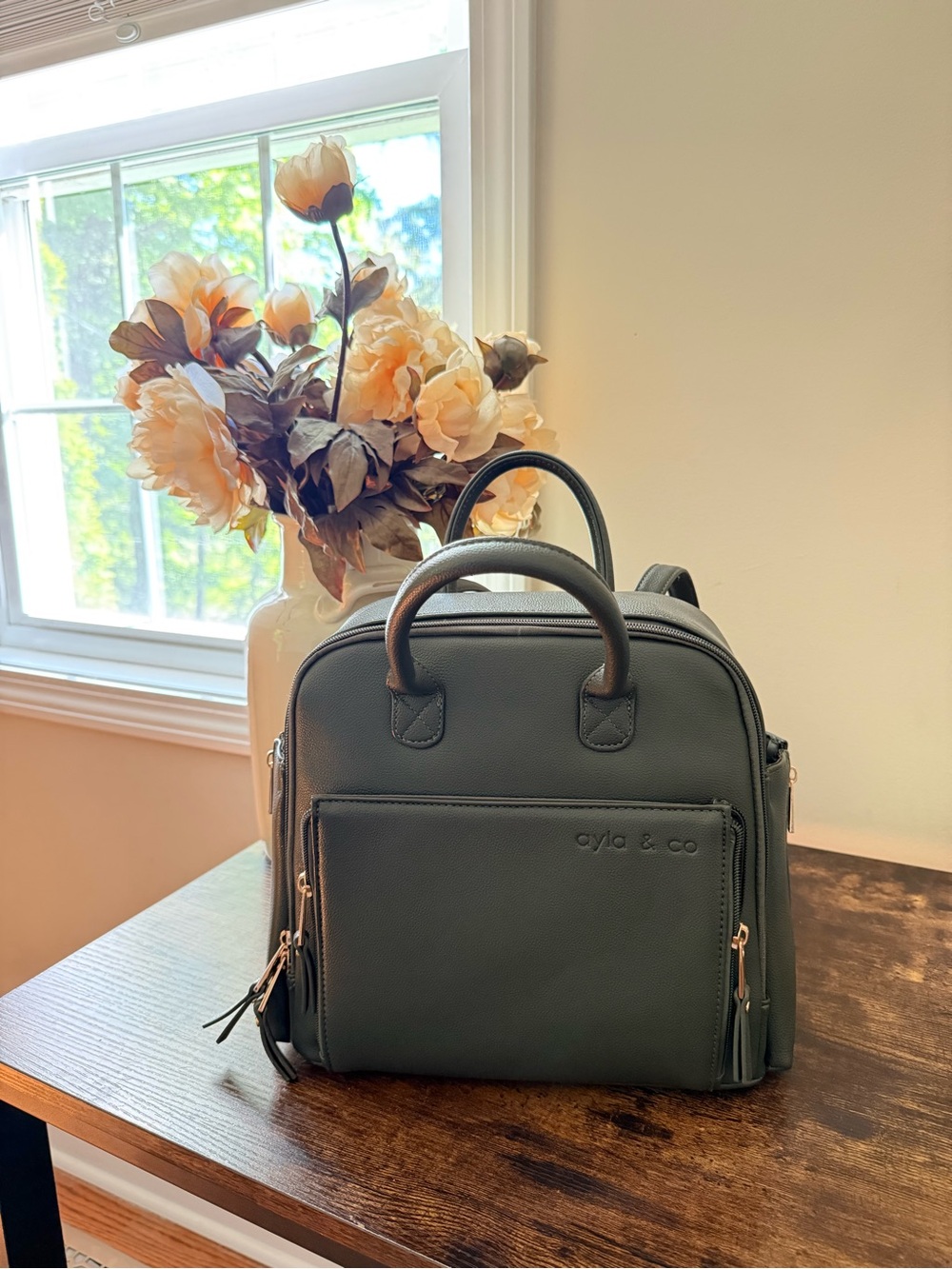 Ayla & Co Structured Green Faux Leather Backpack Purse
